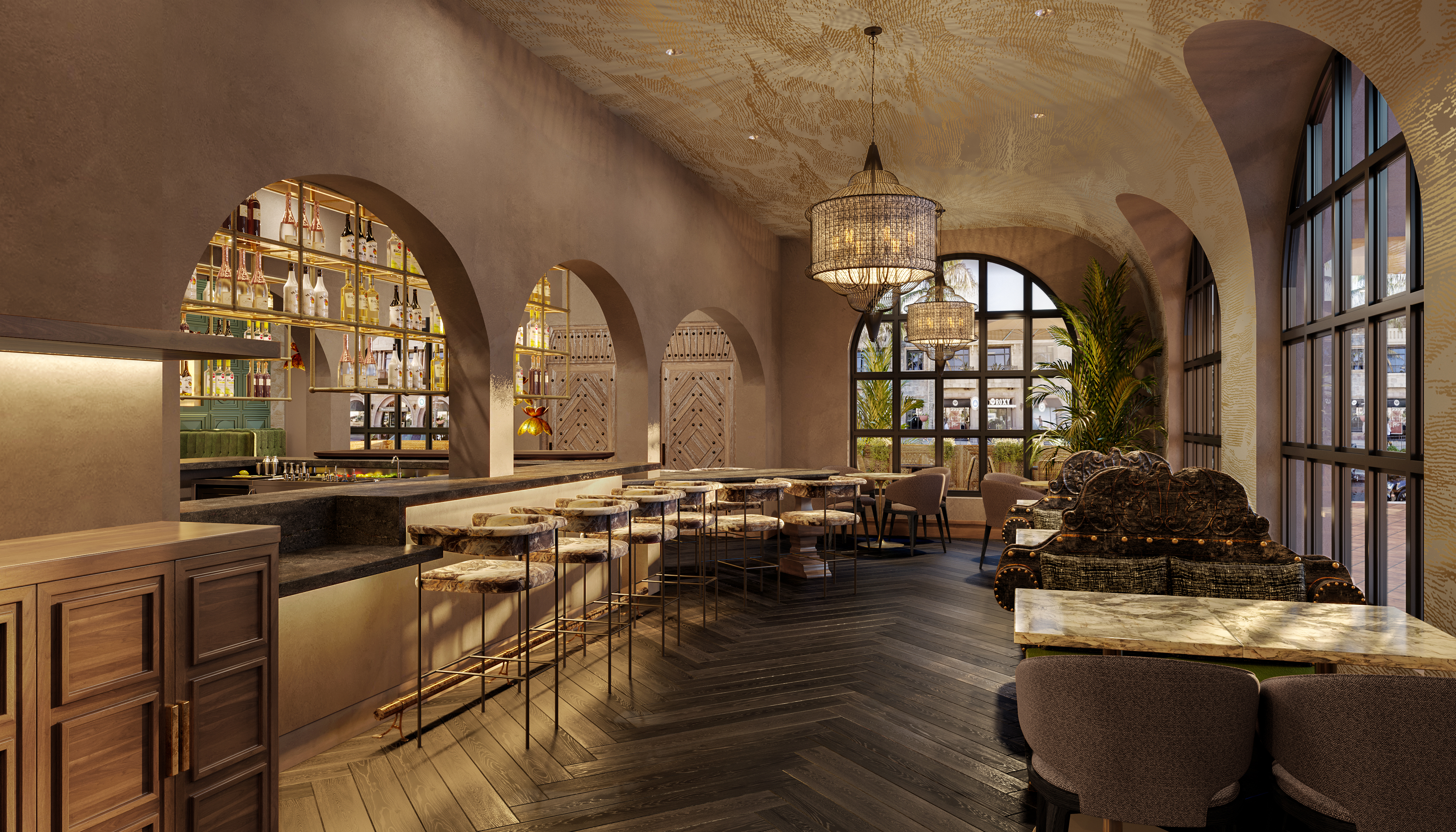 A design rendering of The Whaling Bar in the La Valencia Hotel, which is set to return later this month. (Courtesy of Schoos Design)